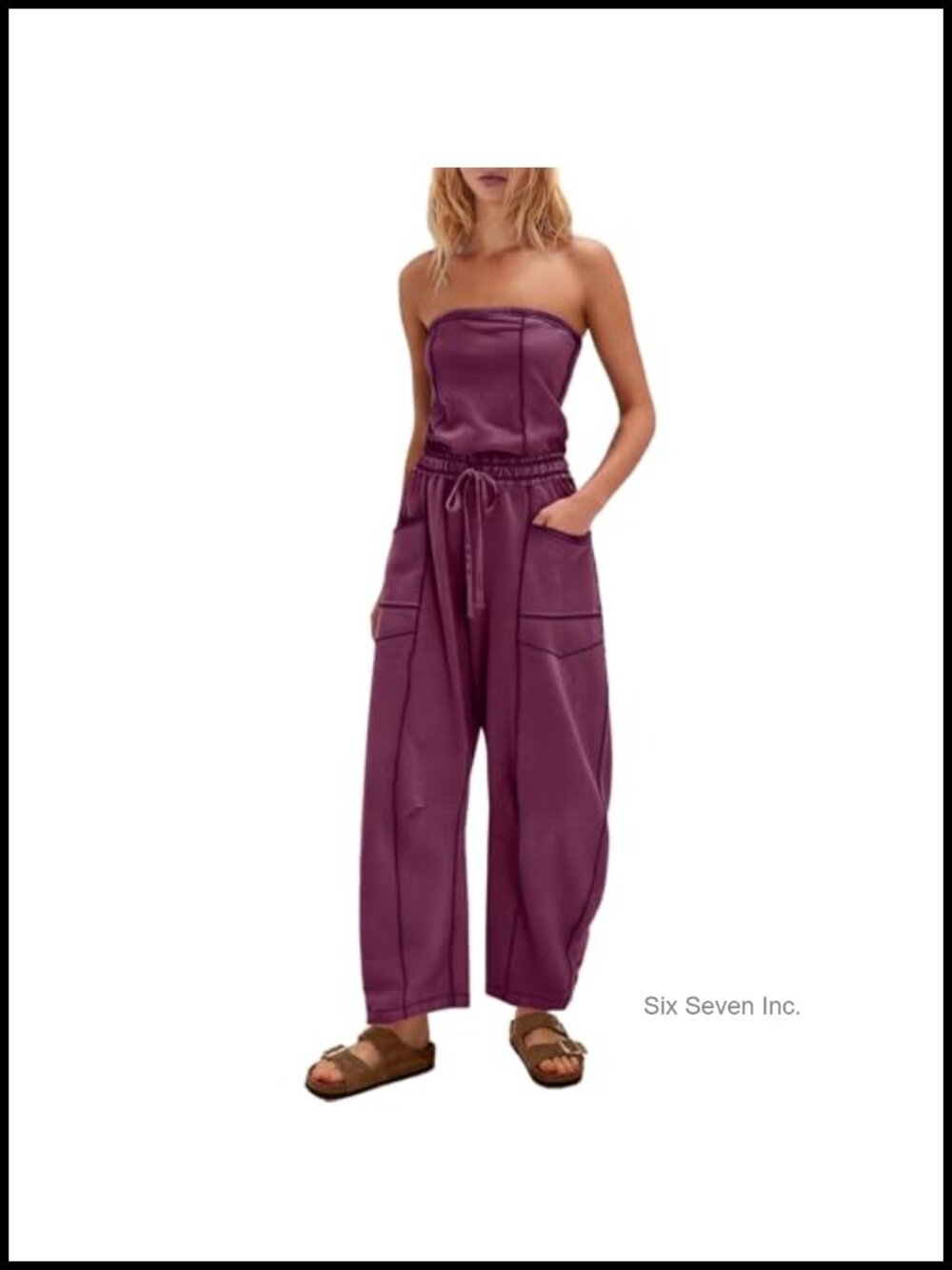 Womens Strapless Off Shoulder Jumpsuit Sleeveless Wide Leg Romper with Pockets